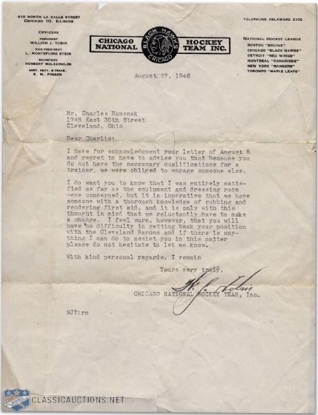 HOFer Jim Hendy Autographed Cut with Bill Tobin Signed Letter 
