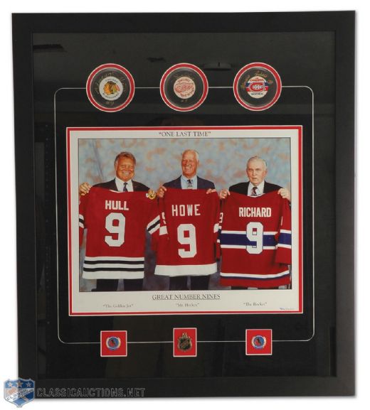 Bobby Hull, Gordie Howe and Maurice Richard Signed Framed Display