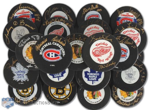 Hall of Fame Autographed Puck Collection of 25