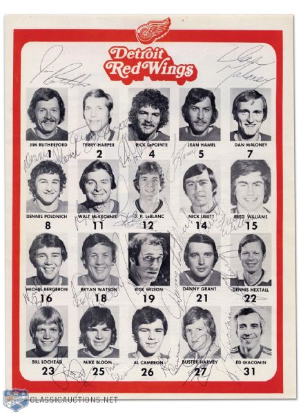 1970s Detroit Red Wings Multi-Autographed Program Page Collection of 3 