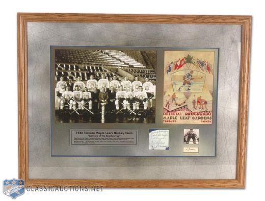 Framed 1931-32 Stanley Cup Champion Toronto Maple Leafs Photo Tribute With 5 Autographs, Including Bailey and Clancy