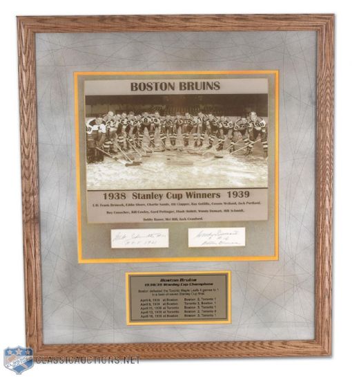 Framed 1938-39 Stanley Cup Champion Boston Bruins Photo Tribute With Schmidt and Dumart Autographs