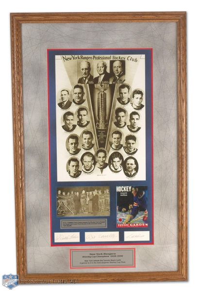 Framed 1939-40 Stanley Cup Champion New York Rangers Photo Tribute With Hiller, Coulter and Smith Autographs