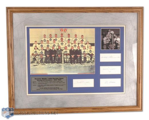 Framed 1944-45 Stanley Cup Champion Toronto Maple Leafs Photo Tribute With 4 Autographs, Including Kennedy and Bodnar