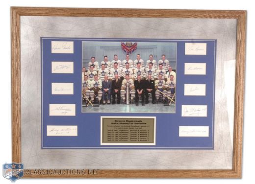 Framed 1946-47 Stanley Cup Champion Toronto Maple Leafs Photo Tribute With 10 Autographs, Including Kennedy and Meeker