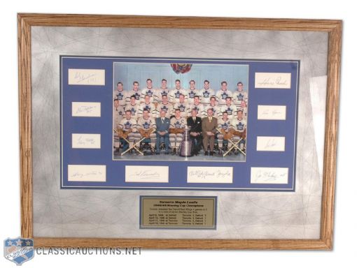 Framed 1948-49 Stanley Cup Champion Toronto Maple Leafs Photo Tribute With 10 Autographs, Including Kennedy and Juzda