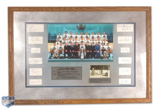 Framed 1950-51 Stanley Cup Champion Toronto Maple Leafs Photo Tribute With 12 Autographs, Including Kennedy and Watson