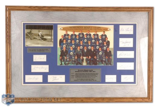 Framed 1962-63 Stanley Cup Champion Toronto Maple Leafs Photo Tribute With 10 Autographs, Including Mahovlich and Harris