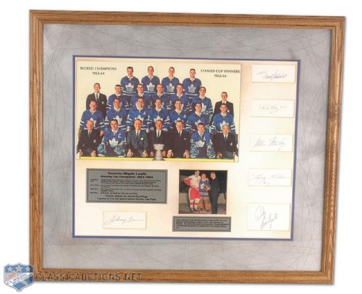 Framed 1963-64 Stanley Cup Champion Toronto Maple Leafs Photo Tribute With  6 Autographs, Including Bathgate and Kelly