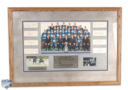Framed 1966-67 Stanley Cup Champion Toronto Maple Leafs Photo Tribute With 8 Autographs, Including Bower and Mahovlich
