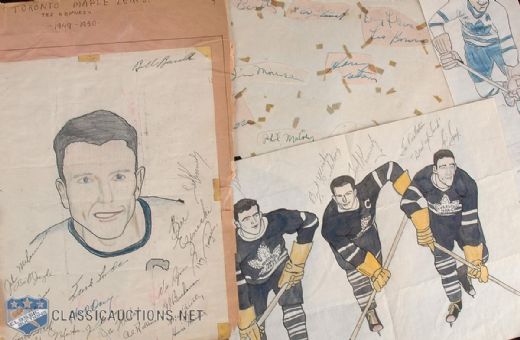 1950s Toronto Maple Leafs Signed Album Pages w/Bill Barilko and Original Art by Carleton McDiarmid 