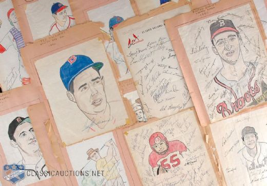 1950s Multi-Sport Signed Album Pages and Original Art by Carleton McDiarmid  