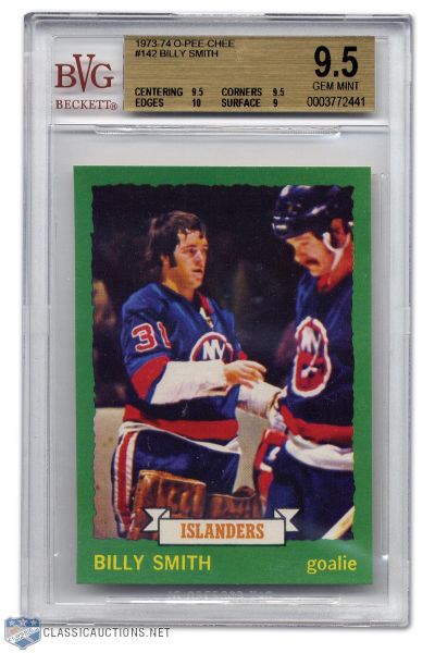 Billy Smith 1973-74 O-Pee-Chee Rookie Card Graded BVG 9.5