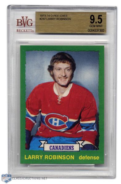 Larry Robinson 1973-74 O-Pee-Chee Rookie Card Graded BVG 9.5