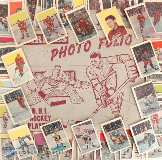 Complete Set of 1952-53 Parkhurst Hockey Cards, with Vintage "Parkies Photo Folio" and 9 Doubles 