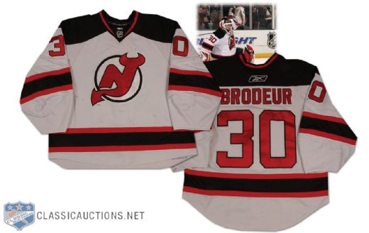 2007-08 Martin Brodeur New Jersey Devils 500th Win Game Worn Jersey - Photo Matched! 