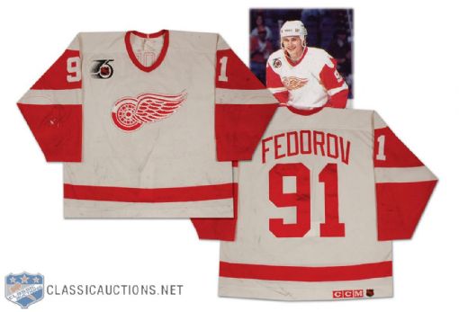 1991-92 Sergei Fedorov Detroit Red Wings Game Worn Jersey