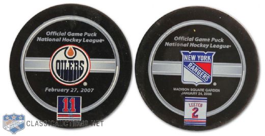 Mark Messier and Brian Leetch Night Game Used Puck Collection of 2