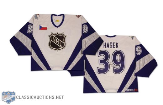 Autographed Dominik Hasek Game Used World All-Stars 1999 All-Star Game Jersey