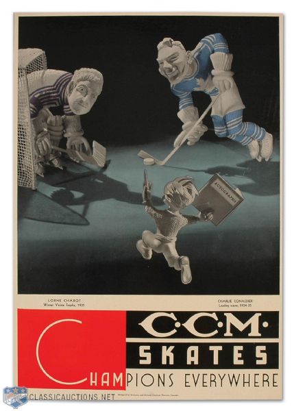 Original 1935 CCM Skates Conacher and Chabot Display Poster