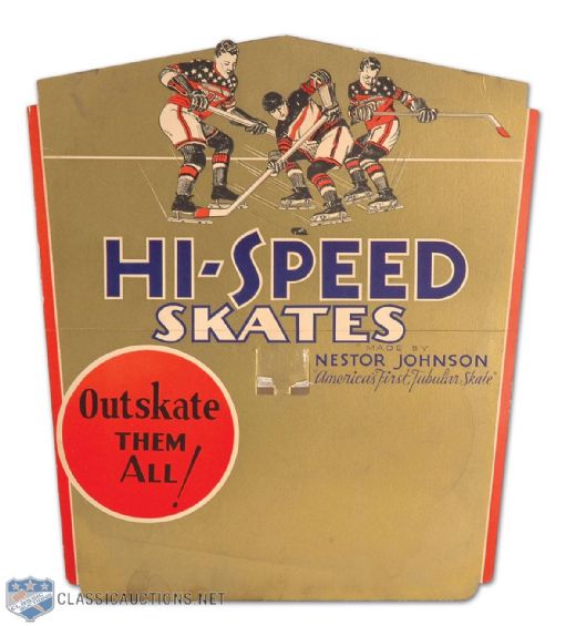 1930s Nestor Johnson Ice Hockey Skates Advertising Display