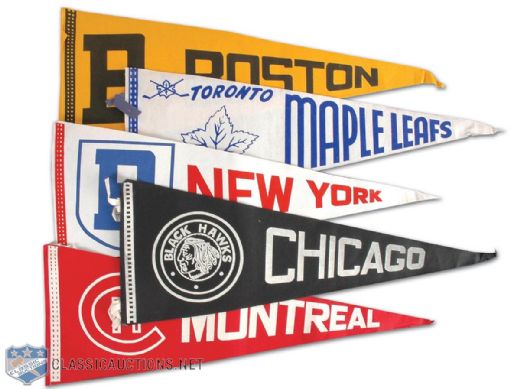 Vintage Original Six Team Pennant Collection of 5