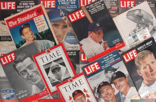 Original Life and Time Magazine Baseball Cover Collection of 16, Featuring DiMaggio and Mantle  