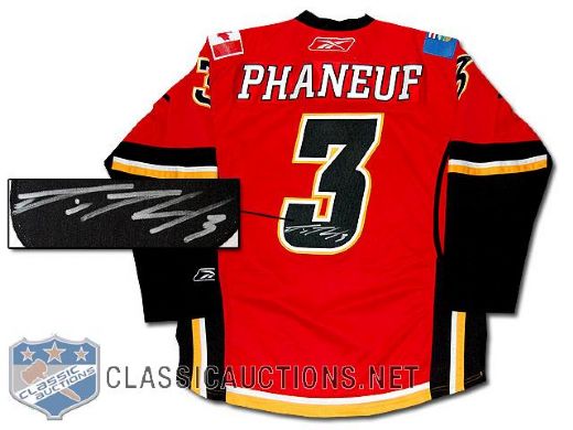 DION PHANEUF AUTOGRAPHED CALGARY FLAMES REEBOK PREMIER HOME MODEL JERSEY