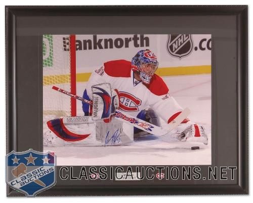 CAREY PRICE AUTOGRAPHED COVERING THE PUCK CUSTOM FRAMED 16X20 PHOTOGRAPH