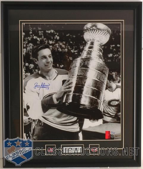 JEAN BELIVEAU AUTOGRAPHED STANLEY CUP BLACK & WHITE CUSTOM FRAMED 16X20 LIMITED EDITION #5/444 PHOTOGRAPH