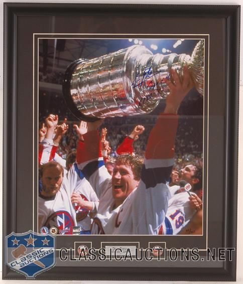 Denis Potvin Autographed New York Islander "Cups X4" Inscribed Limited Edition Custom Framed 16" X 20" Photograph
