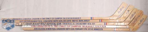 Collection of 5 Canadiens Hall of Famers Autographed Sticks