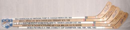 Collection of 6 HOFers Autographed Hockey Sticks