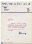 Original 1954 AHL Signed Letter John B. Sollenberger
