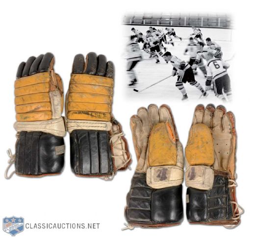 1966 Boston Bruins Game Worn #4 Gloves Attributed to Bobby Orr