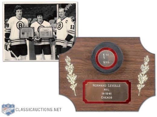 Normand Leveilles Boston Bruins First NHL Goal Plaque and Photo