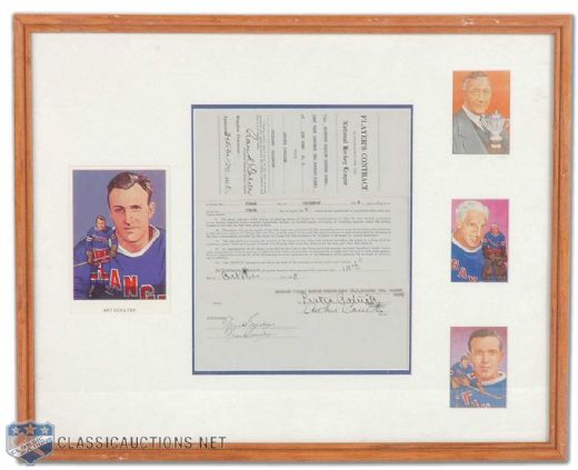 Art Coulter Framed Contract Montage, Featuring 1938 NHL Player Contract Signed by Coulter, Lester Patrick, Frank Boucher and Frank Calder