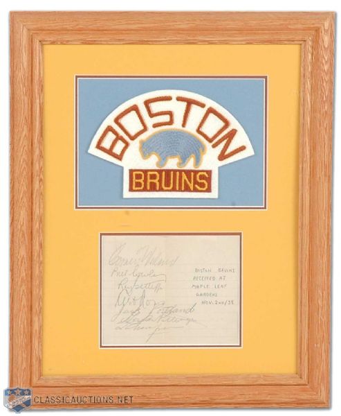 Framed 1938-39 Boston Bruins Autograph Sheet Display