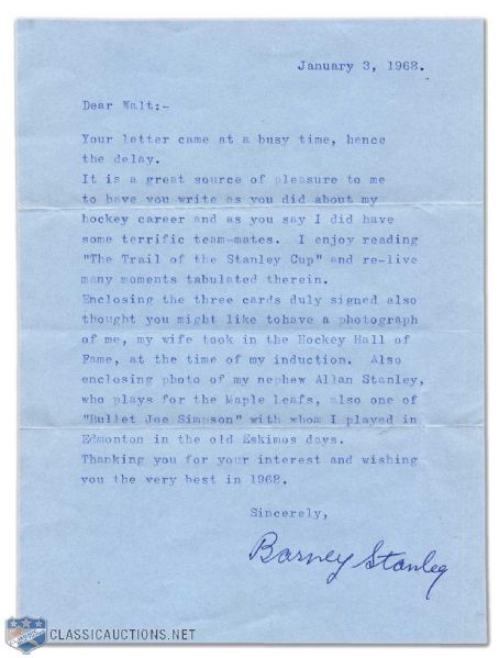 1968 Barney Stanley Handwritten Letter