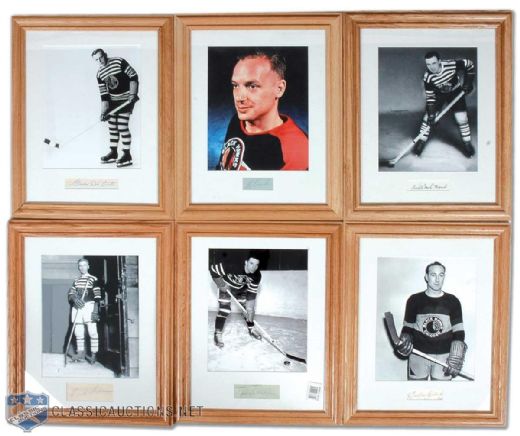 Chicago Black Hawks Legends Signed Framed Display Collection of 6