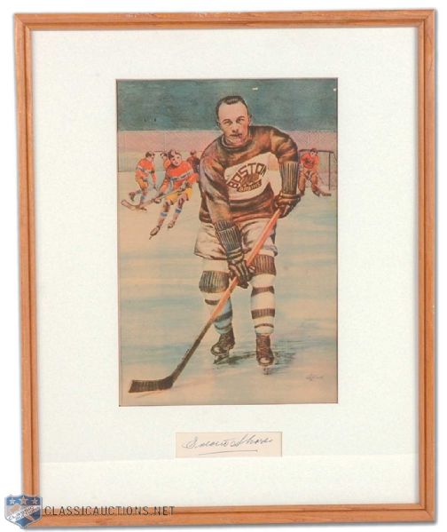 Eddie Shore Framed Autograph and Vintage 1928 La Presse Picture Montage