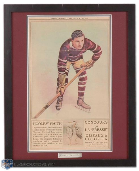 Hooley Smith Framed Autograph and Vintage 1930 La Presse Picture Montage