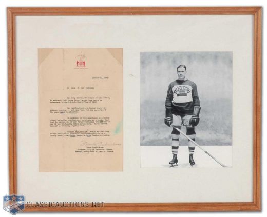 Frank Fredrickson Framed Signed Letter and Photo Display