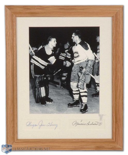 Maurice Richard and Sugar Jim Henry Framed Individual Autograph and Iconic Playoff Photo Montage