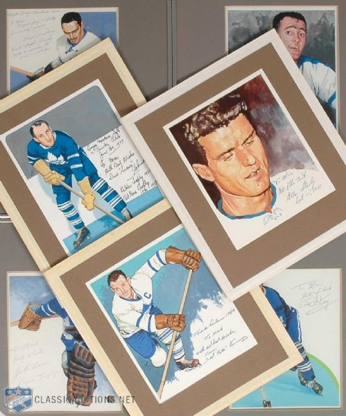 Carleton "Mac" McDiarmid Signed Toronto Maple Leafs Hall-of-Famers Original Artwork Collection of 7