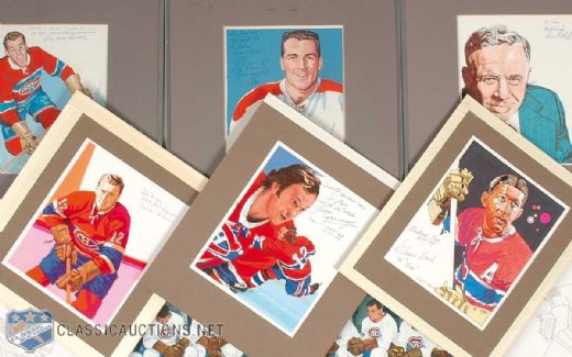 Carleton "Mac" McDiarmid Original Montreal Canadiens Artwork Collection of 12, Including Signed Henri Richard, Butch Bouchard, Elmer Lach, Dickie Moore, Yvan Cournoyer and Sam Pollock Portraits