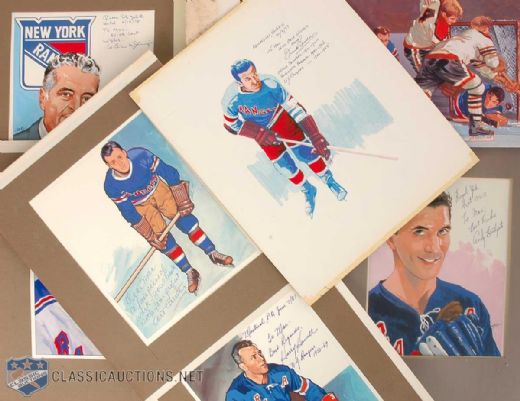 Carleton "Mac" McDiarmid Signed New York Rangers Hall-of-Famers Original Artwork Collection of 7