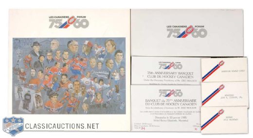 Canadiens 75th Anniversary Program Autographed by Dream Team Members Including Plante & Harvey