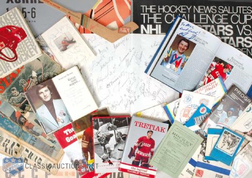 World Championships and International Hockey Memorabilia, Featuring Vladislav Tretiak Signed Russian Language Hockey Book Collection of 2