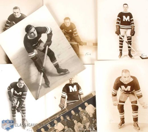 Montreal Maroons Legends Original Rice Studios Photo Collection of 7, Plus Maroons and Canadiens Crutchfield Benefit Oldtimers Game Team Photo